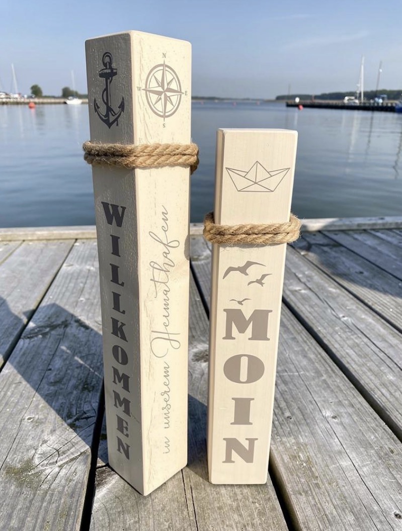 Maritime Dekosäulen Set „Moin“